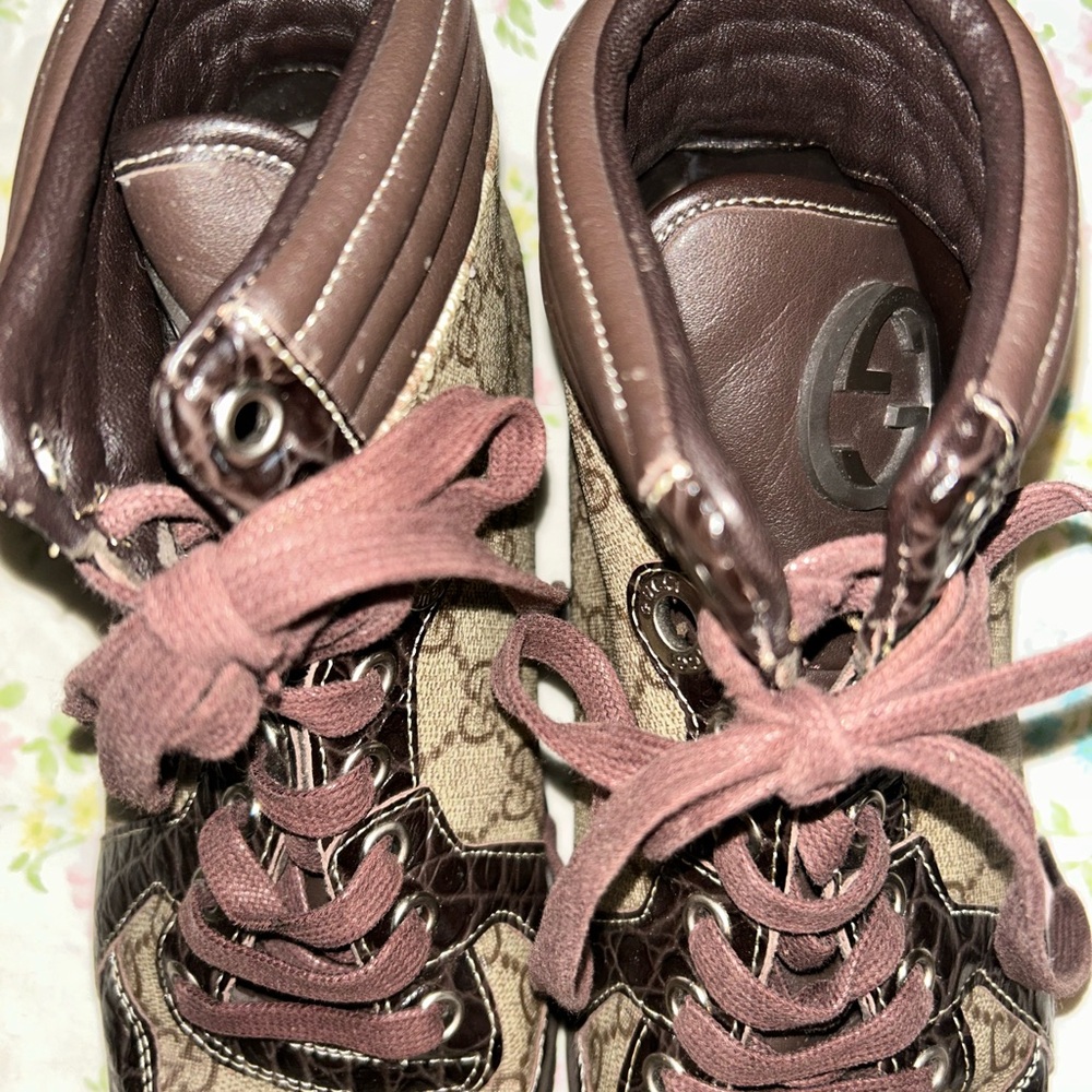 Gucci Women's Brown and Cream High-Top Sneakers - Picture 9 of 9